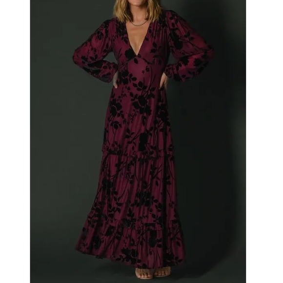 Baltic Born Velvet Burnout Maxi Dress Long Sleeve M Whimsigoth Grunge Fairy - Picture 3 of 11